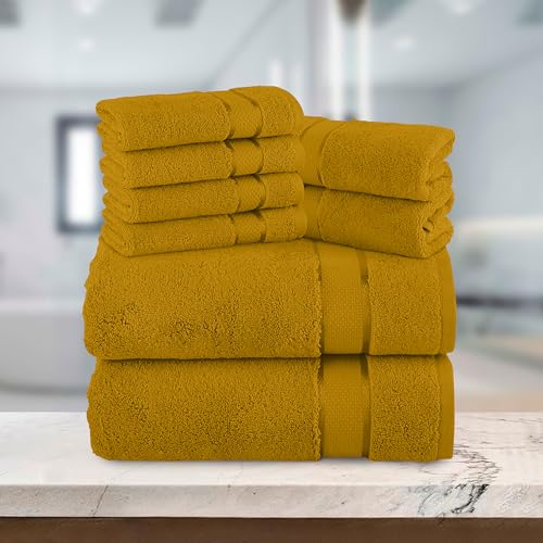 Image of Elegant Comfort Premium Cotton 8-Piece Towel Set, Includes 4 Washcloths, 2 Hand & 2 Bath Towels, 100% Turkish Cotton - Highly Absorbent and Super Soft for Bathroom, Gold (Pack of 4)