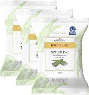 Burt's Bees Face Wipes for Her, Makeup Remover Facial Cleansing Towelettes for Sensitive Skin, Hydrating with Aloe Vera, 30 Count (Pack of 3)