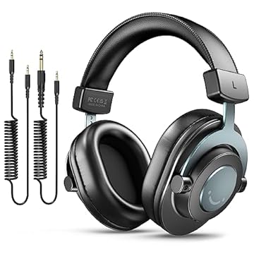 Fones de ouvido de monitoramento FIFINE para gravação Fones de ouvido com fio sobre a orelha para monitoramento de podcast, equipamento confortável com cabos removíveis de 3.5 mm ou 6.35 mm-H8