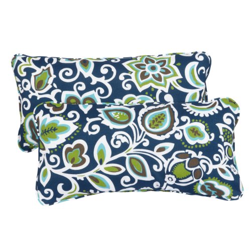 Mozaic AZPS2067 Indoor Outdoor Lumbar Pillows with Corded Edges, Set of 2, 2 Count (Pack of 1), Navy/multi