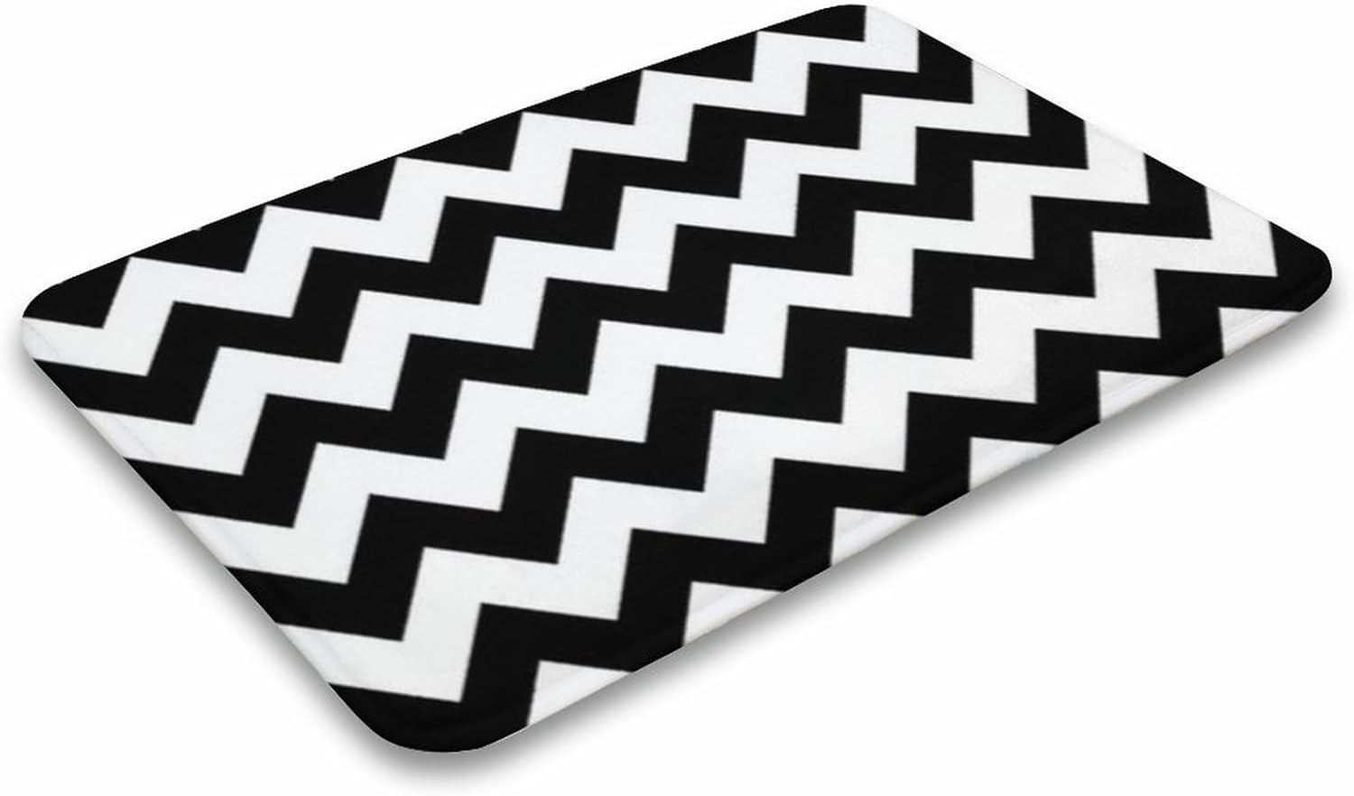 Black and White Chevron Pattern Print Bathroom Rugs, Non Slip & Absorbent Bath Mat Carpets for Bathroom, Entryway or Sink 20" x 32"