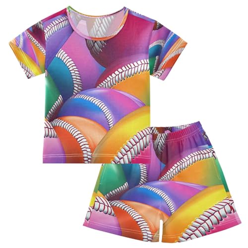 senya Short Sleeve Pajamas Sets Summer Cotton Sleepwear Rainbow Baseball