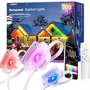 addlon 200FT Permanent Outdoor Lights, RGB+IC Smart LED Outdoor Lights for House, App & Remote Control, DIY Scene Mode, IP67 Waterproof Christmas Light, Holiday, Party, Halloween Decorations