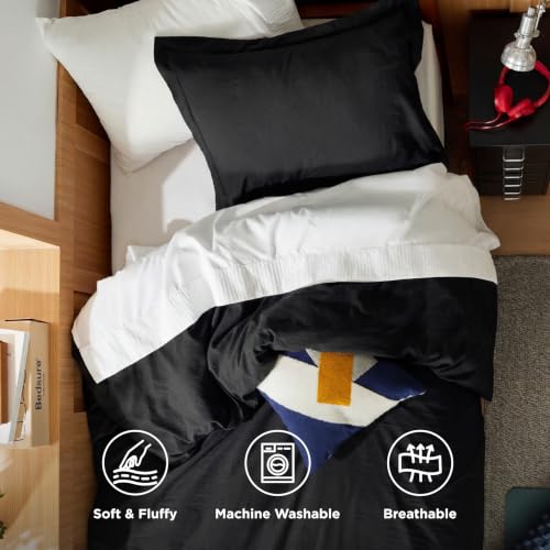 Image of Bedsure Prewashed Twin /Twin XL Duvet Cover, Cotton-Like Bedding Set, Black | Ultra Soft, Relaxed Texture, Twin XL Breathable Comfort, Hidden Zipper, 8 Corner Ties, Easy Care, OEKO-TEX, Year-Round Use