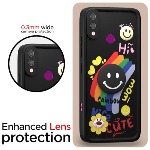 Image of Pikkme Back Cover for Redmi Note 7 / Note 7 Pro /Note 7s | Soft Silicone| Cute Rainbow Smile & 3D Cartoon Flower Design | Shockproof Raised Camera Protection Bumper Case (Black)