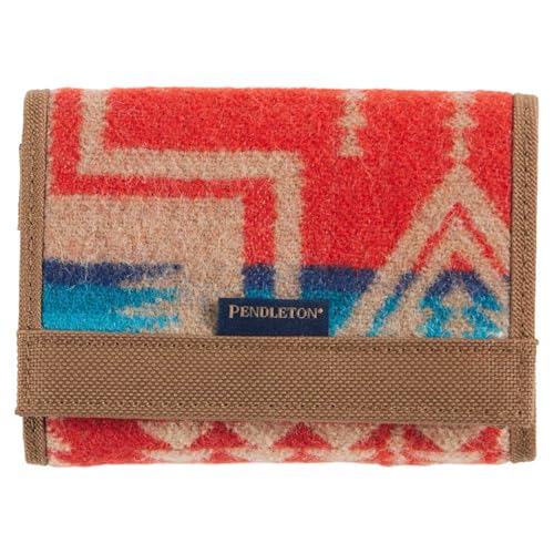 Pendleton Trifold Wallet with RFID Protection, Wool Pattern with Leather Trim, Red Multi, 3 x 4.5 inches