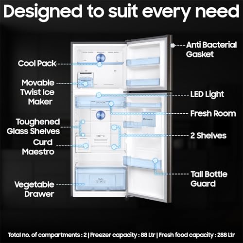 Image of Samsung 376L 2 Star Inverter Frost-Free Convertible 5 In 1 Curd Maestro Double Door Refrigerator Appliance (RT42C5C52DX /HL,Luxe Brown)