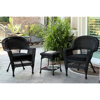 Alternative view of Jeco 3 Piece Wicker Chair and End Table Set with with Cushion, Black