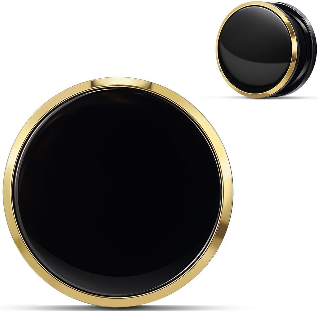 COOEAR Stainless Steel Gauges Ear Plugs Gold Rim Black Surface Elegant Minimal Unisex Punk Daily Wear Piercing Jewelry Size 0g(8mm) to 1"(25mm).