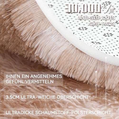 Tapis de salon beige 160x160 cm lavable et antidérapant smiry