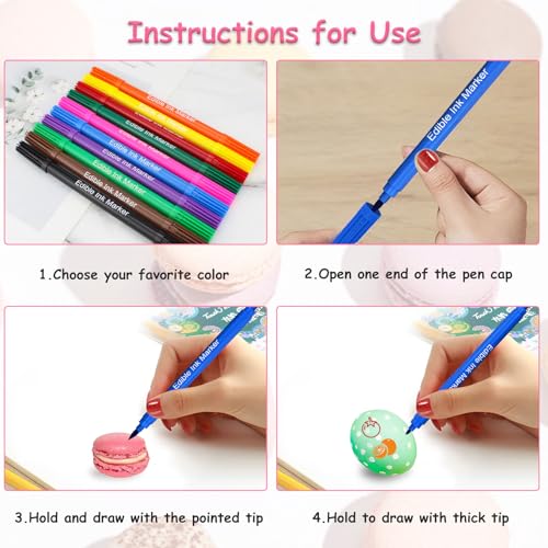 Image of Cycayit 10-Pack Edible Ink Markers - Edible Ink Pens，Dual-Tip Edible Markers for Cookies, Cupcakes, Fondant, Easter Eggs & Party Decorating - Food Coloring Pens Ideal for DIY Desserts & Custom Designs