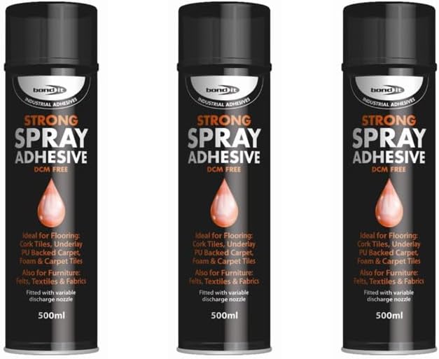 (3 Tins) 500ml spray Contact adhesive Super Strong carpet tiles underlay spray glue