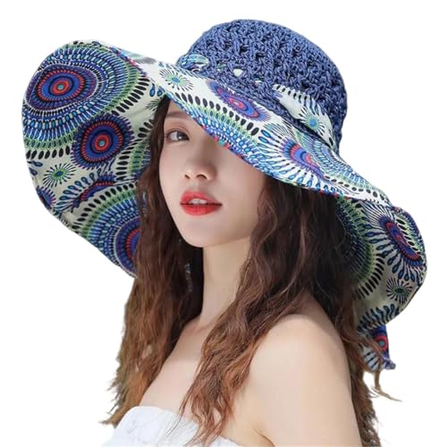 Sombrero de protección para mujer, verano, playa, hierba, étnico, vacaciones, alero grande, Nuevo5, Talla única