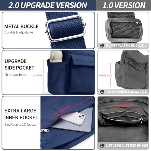 Image of KALIDI Canvas Tote Bag Zipper Large Crossbody Shoulder Bag Messenger Bag