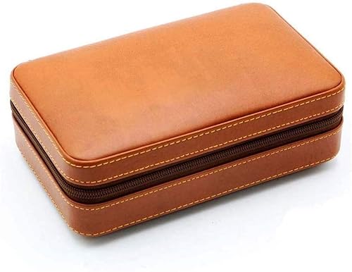 DREANNI Humidor Zigarrenbox Zigarrenetui Zigarren Humidor Zigarrenbox Reise Leder Humidor Abnehmbares Tablett 4 Zigarren/Brown