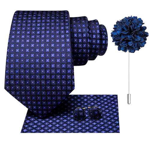 Image of Dubulle Mens Tie and Lapel Pin Paisley Striped Floral Necktie for Men Pocket Square Cufflinks 4PCS Set Wedding Party