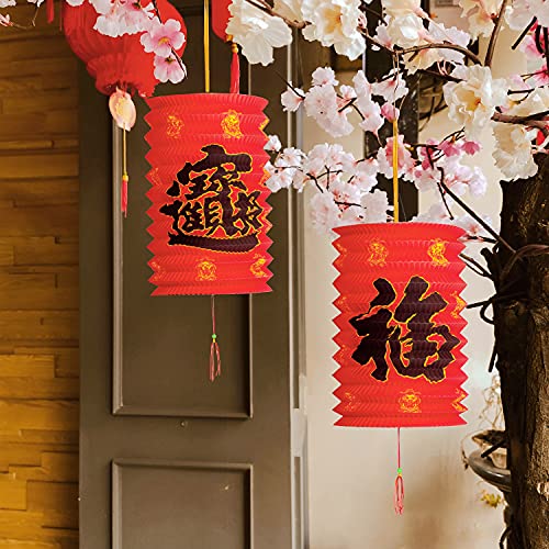 MyGift 8 Inch Traditional Red Chinese Lanterns, Decorations for Chinese New Year, Chinese Spring Festival, Wedding, Lantern Festival Celebration Party Décor, Set of 10