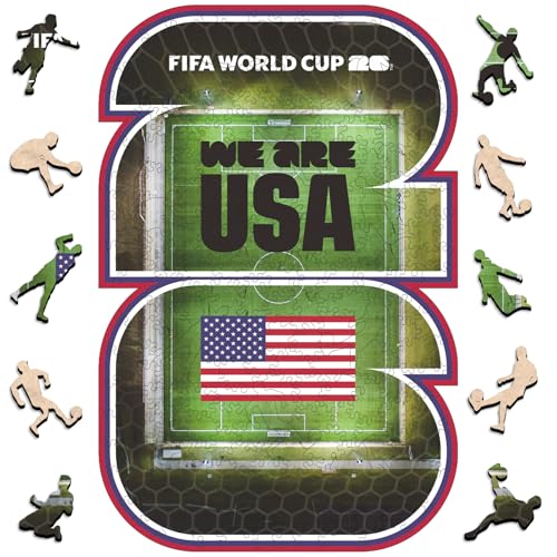 Image of FIFA USA 26 Wooden Puzzle for Adult, 200 Pieces Irregular Shape Puzzle, 5MM Thick, Creative Collectible Gift for Fans, Officially Licensed Product, 9.3 x 12