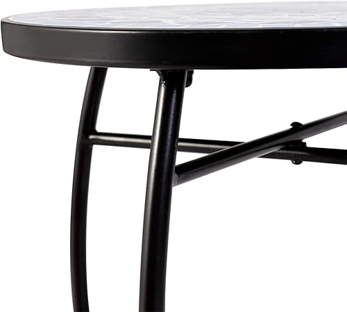 Miniatura 7 de HAPPYGRILL Mesa auxiliar para exteriores, mesa redonda de patio con mosaico de cerámica y marco de acero, mesa auxiliar pequeña para plantas de
