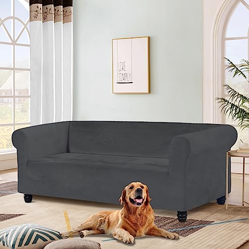 Hdcaxkj Velvet Sofa Covers For Chesterfield Sofa Super Soft Stretch Couch Cover For Dogs Anti Slip Fitted Magic Sofa Slipcovers Living Room Stretchy Pet Furniture Protector (Drak Gray, Large) #TOP1