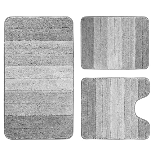 Bath Rug Set 3 Piece Non-Slip Microfiber Bathroom Sets,Plush Shaggy Luxury Mat with Rubber Backing, Extra Soft and Absorbent Machine Wash Quicky Dry, Bath Mats for Bathroom Floor, Tub and Sh