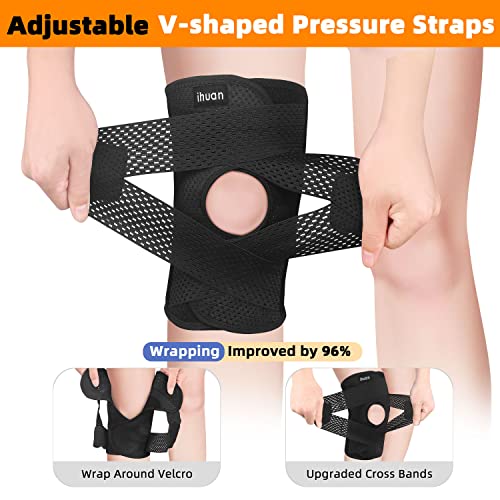 image for ihuan Knee Braces for Women Men - Open Knee Compression Sleeve with Ad