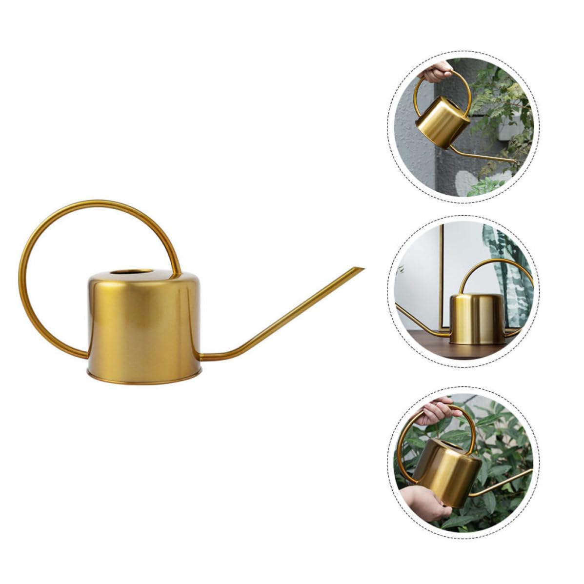 Annaffiatoio in Acciaio Inox da 1300ml, Oro, Manico Ergonomico
