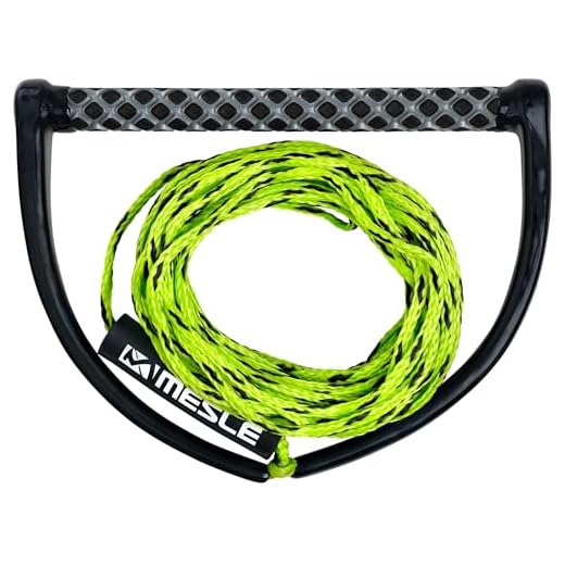 MESLE Wakeboard Leine ONE mit 15'' Griff, Länge 16,8 m - 18,3 m, Eva Soft Griff, schwimmend, Zug-Seil Wassersport Schleppleine Boot, mit Schwimmer, inkl. Rope Keeper, Farbe:Lime