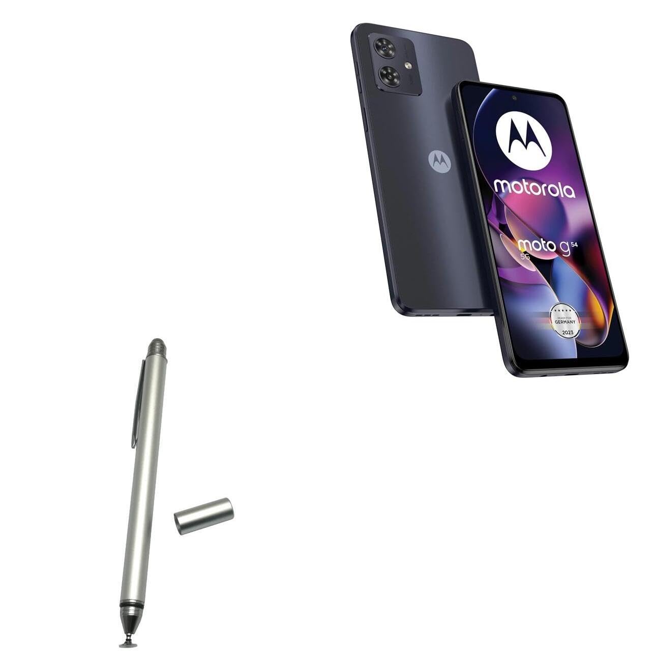BoxWave Stylus Pen Compatible with Motorola Moto G54 (Power Edition) - DualTip Capacitive Stylus, Fiber Tip Disc Tip Capacitive Stylus Pen - Metallic Silver