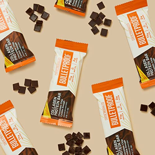 Bulletproof Chocolate Chip Cookie Dough Collagen Protein Bars, Pack Of 12, Keto-Friendly Snack With Mct Oil #TOP2