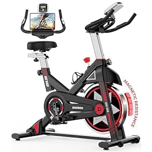 POOBOO Exercise Bike, Stationary Bike for Home Gym, Magnetic Resistance Indoor Cycling Bike w/Comfortable Seat Cushion & Ipad Mount, Silent Belt Drive Indoor Bike for Cardio Workout