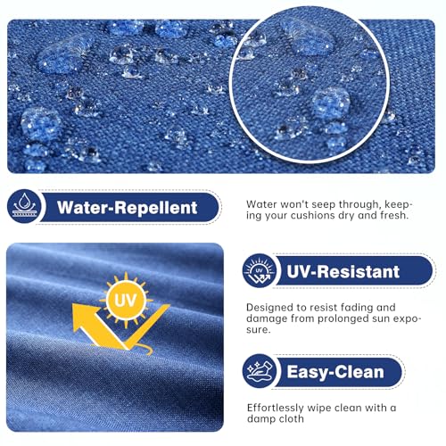 Image of Luxury 4 inch Thick Outdoor Cushion Set of 4 - 22x24 Patio Furniture Cushions with 28D High-Density Foam, Water-Resistant & Fade-Resistant Fabric, Removable Covers for Patio Furniture Sofa Couch -Blue