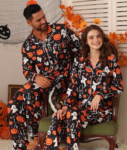 Image of RAISEVERN Couples Christmas Matching Pajamas 2 Piece Women Men Xmas Pjs Soft Pajama Set Long Sleeve Loungewear Warm Sleepwear