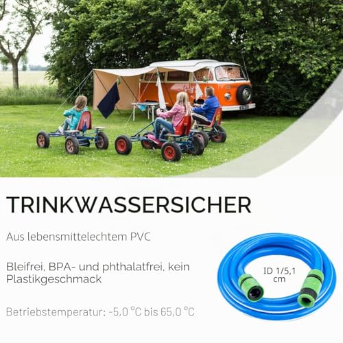 10 m Wasserschlauch in Lebensmittelqualität, mit Schlauchanschluss-Set, für Trinkwasser, Wohnwagen, Wohnmobile und Wohnmobil, Bewässerung, 12 mm ID (1/2 Zoll) x 16 mm OD