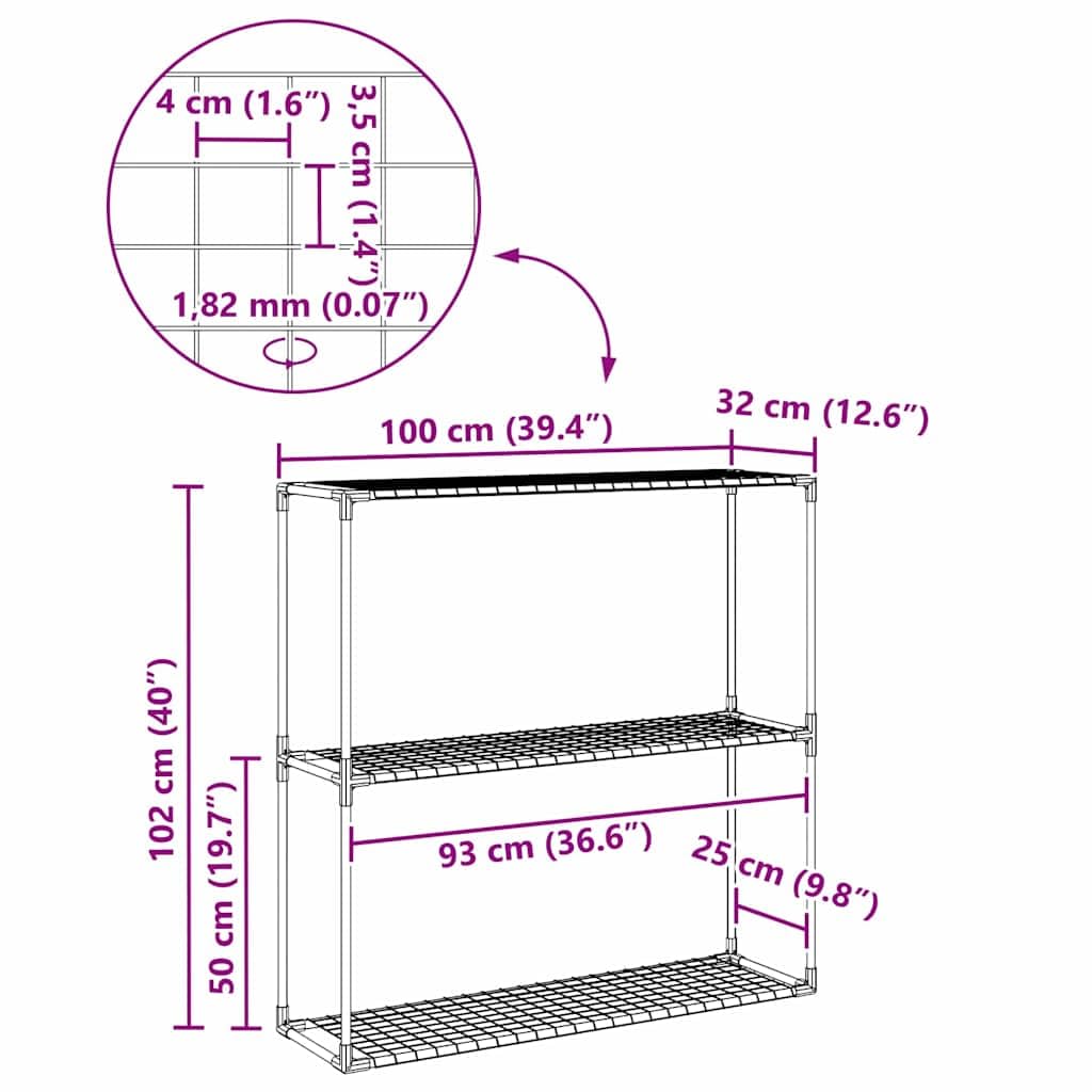 Moderno supporto per piante a 3 ripiani, nero, in acciaio, 100 x 32 x 102 cm, rettangolare, per esterni, con ripiani in rete per un drenaggio e una ventilazione ottimali, ideale
