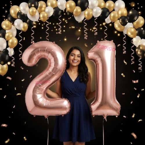 Image of Balloonistics Rose Gold 40-Inch Foil Number 21 Balloon - Helium or Air Fill for 21st Birthday, Anniversary Party Decoration, Photo Booth Backdrop, Cake Table Decor