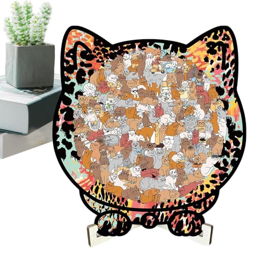 Juguetes de madera estéticos y figuras de gato para decorar estanterías