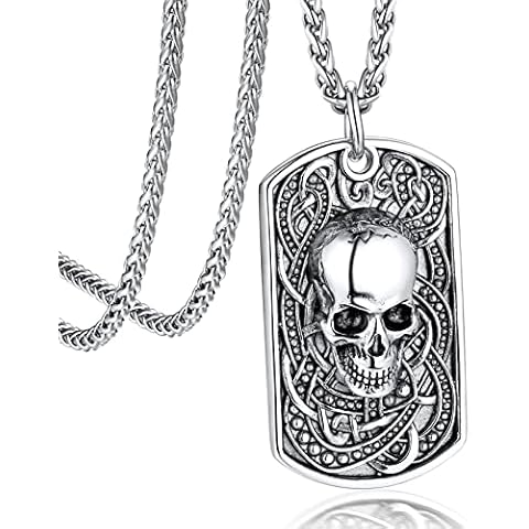bandmax Skull Dog Tag Pendant for Men, Stainless Steel Retro Style Skull Biker Necklace Punk Gothic Men Jewelry for Gift Cover