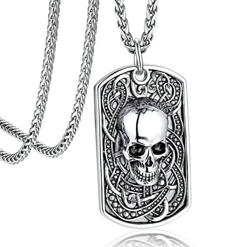 Bandmax Collier Homme Plaque avec Tête de Mort Acier Inoxydable Pendentif Crâne Punk Style