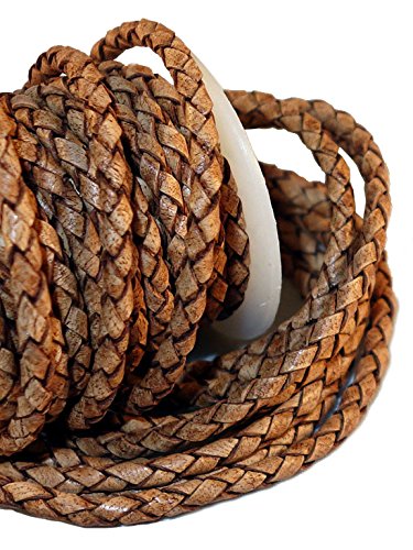 Cords Craft 3Mm Braided Leather Cord For Jewelry Making, Round Bolo Braided Leather Cord, Wrap Bracelets, Necklaces, Diy Craft, Hobby Projects, Tan Vintage, Roll Of 5 Meters = 5.46 Yards #TOP1