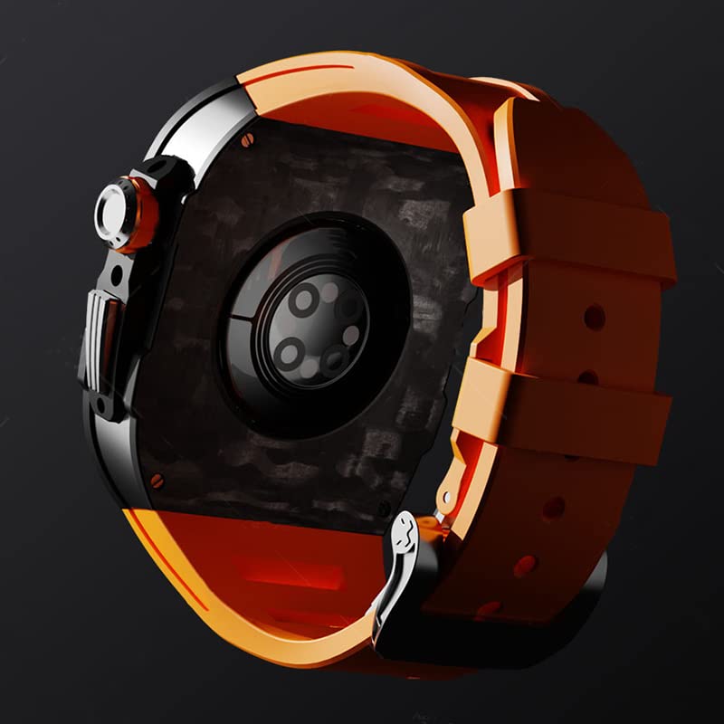 Coque fibre de carbone Apple Watch 7 45mm avec bracelet caoutchouc fluoré - 5