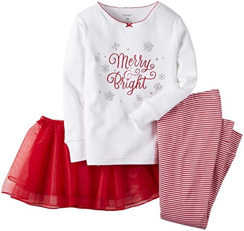Carters Infant Girl 3 PC Red Merry Bright Holiday Pajamas Christmas Sleep Set, Rojo, 12 Meses