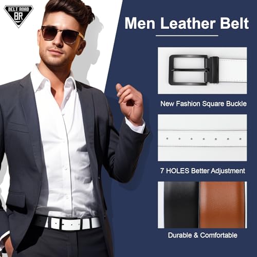 BELTROAD Reversible Belt for Men, Leather Causal Dress Jean Suits Belt with Classic Single Prong Buckle - Image 3