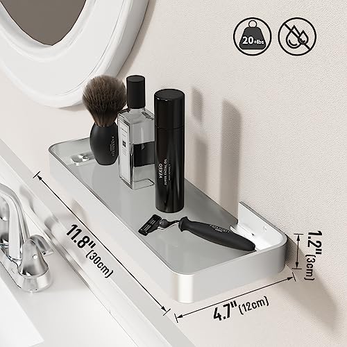 Danpoo Bathroom Wall Shelf, Small Floating Shelf For Bathroom Wall Storage, 12" Glass Bathroom Shelf Organizer Wall Mounted, Silver #TOP1