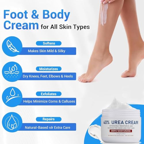 Urea Crème, 40 procent voor voeten, urea-voet, voetcrème, voetcrème met hyaluronzuur voor voeten, handen, hielen, ellebogen, nagels en knieën, 150 g - Afbeelding 5