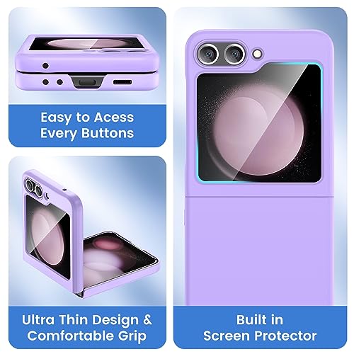 Image of Ruky for Samsung Galaxy Z Flip 5 Slim Case with Screen Protector, Purple | Hard PC Shockproof Protective Cover, Support Wireless Charging Girls Women Full Body Covers for Samsung Z Flip 5, Purple