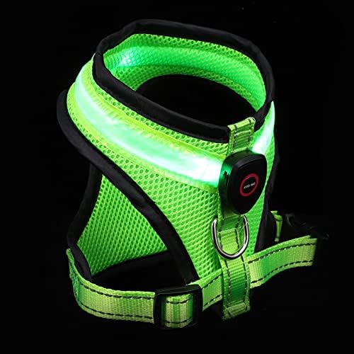 Uonlytech 1 Set Light Up Dog Harness USB Rechargeable Pet Chest Back Strap Breathable Luminous Dog Safety Protector Vest for Outdoor Hiking Walking Green Medium