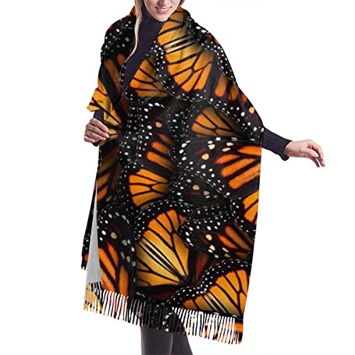 YongColer Extra Large Soft Warm Heaps Of Orange Monarch Butterflies Cashmere Blanket Scarf For Women Lady Luxury Elegant Tassel Pashmina Shawl Wrap In Spring Fall Winter - 77