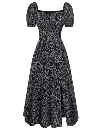 Image of Scarlet Darkness Women's Floral Corset Dress with Split 2026 Summer Spring Square Neck Midi Milkmaid Dresses