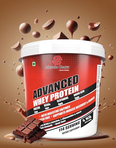 Image of Muscle Gears Advance Whey Protein Powder 10LBS for Men & Women | 24g Protein | Muscle Growth & Recovery | Gym Supplement | Chocolate | Shaker Bottle Free - 4KG Pack 1